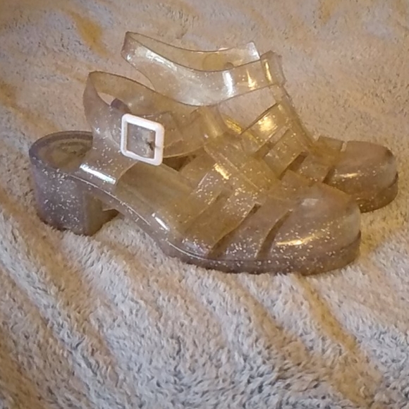 silver glitter jelly sandals
